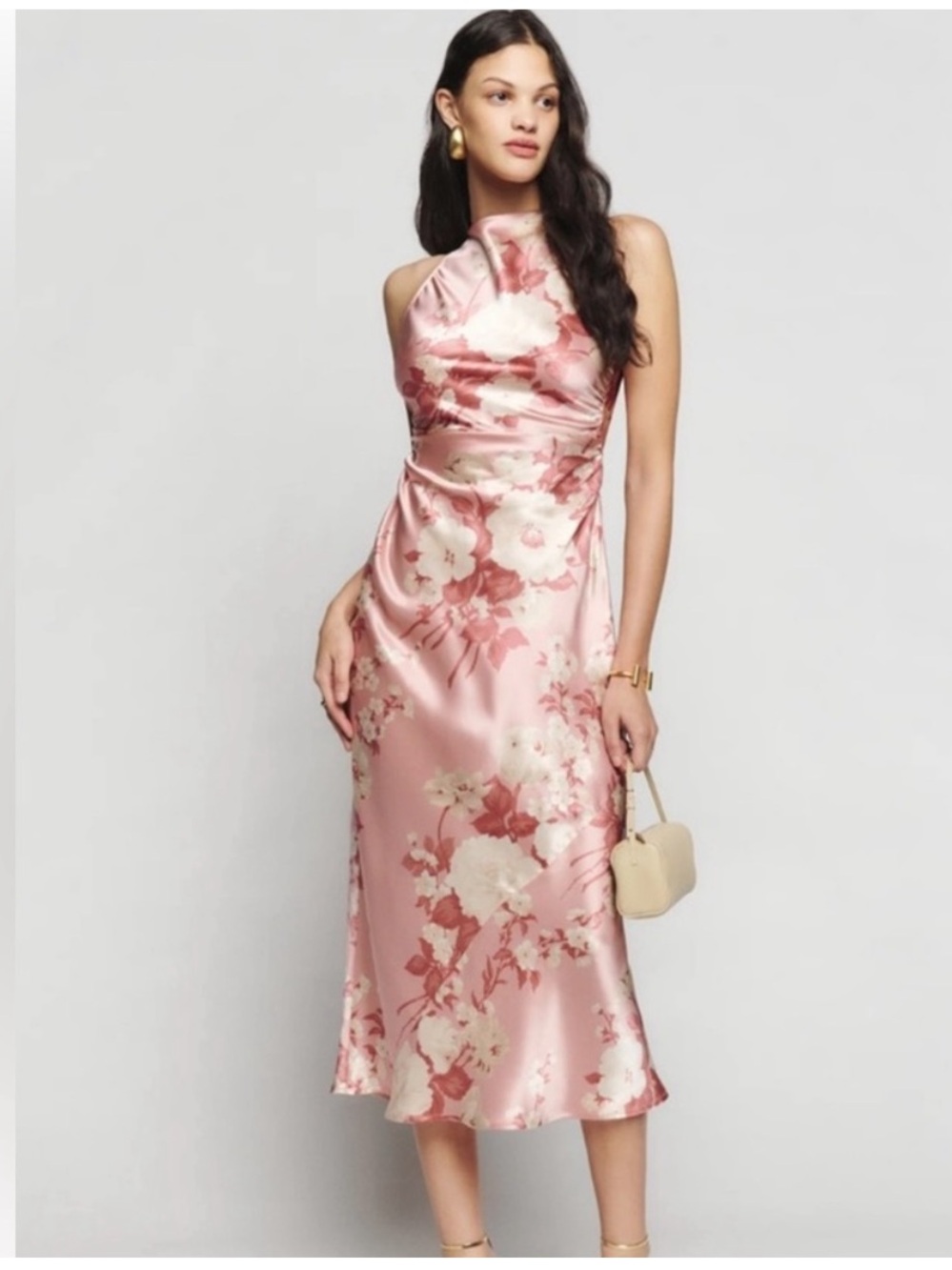NEW Reformation Casette Cassette Silk Dress Pink Bellini Floral